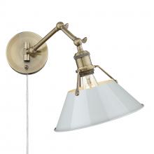 Golden 3306-A1W AB-DB - Orwell AB 1 Light Articulating Wall Sconce in Aged Brass with Dusky Blue shade