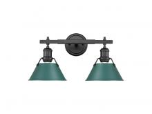 Golden 3306-BA2 BLK-GN - Orwell 2-Light Vanity Light in Matte Black with Pine Green