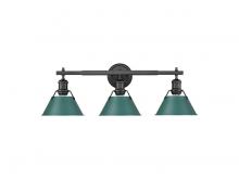 Golden 3306-BA3 BLK-GN - Orwell 3-Light Vanity Light in Matte Black with Pine Green