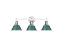 Golden 3306-BA3 PW-GN - Orwell 3-Light Vanity Light in Pewter with Pine Green