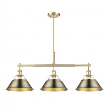 Golden 3306-LP BCB-AB - Orwell BCB 3 Light Linear Pendant in Brushed Champagne Bronze with Aged Brass shades