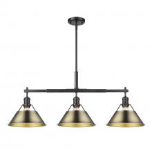 Golden 3306-LP BLK-AB - Orwell BLK 3 Light Linear Pendant in Matte Black with Aged Brass shades
