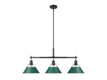 Golden 3306-LP BLK-GN - Orwell 3-Light Linear Pendant in Matte Black with Pine Green