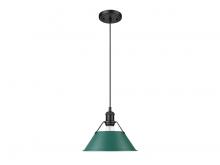 Golden 3306-M BLK-GN - Orwell 10" Wide Medium Pendant in Matte Black with Pine Green