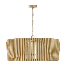 Capital 344664BWB - 32.25" W x 14.5" H 6-Light Pendant in Matte Brass and Handcrafted Blonde Mango Wood