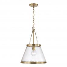 Capital 355312AD - 1-Light Cone Pendant in Aged Brass with Organic Hammered Glass