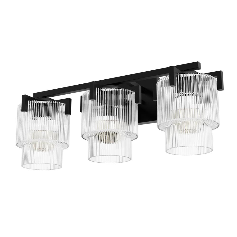 Hunter Ontario Matte Black with Clear Glass 3 Light Bathroom Vanity Wall Light Fixture