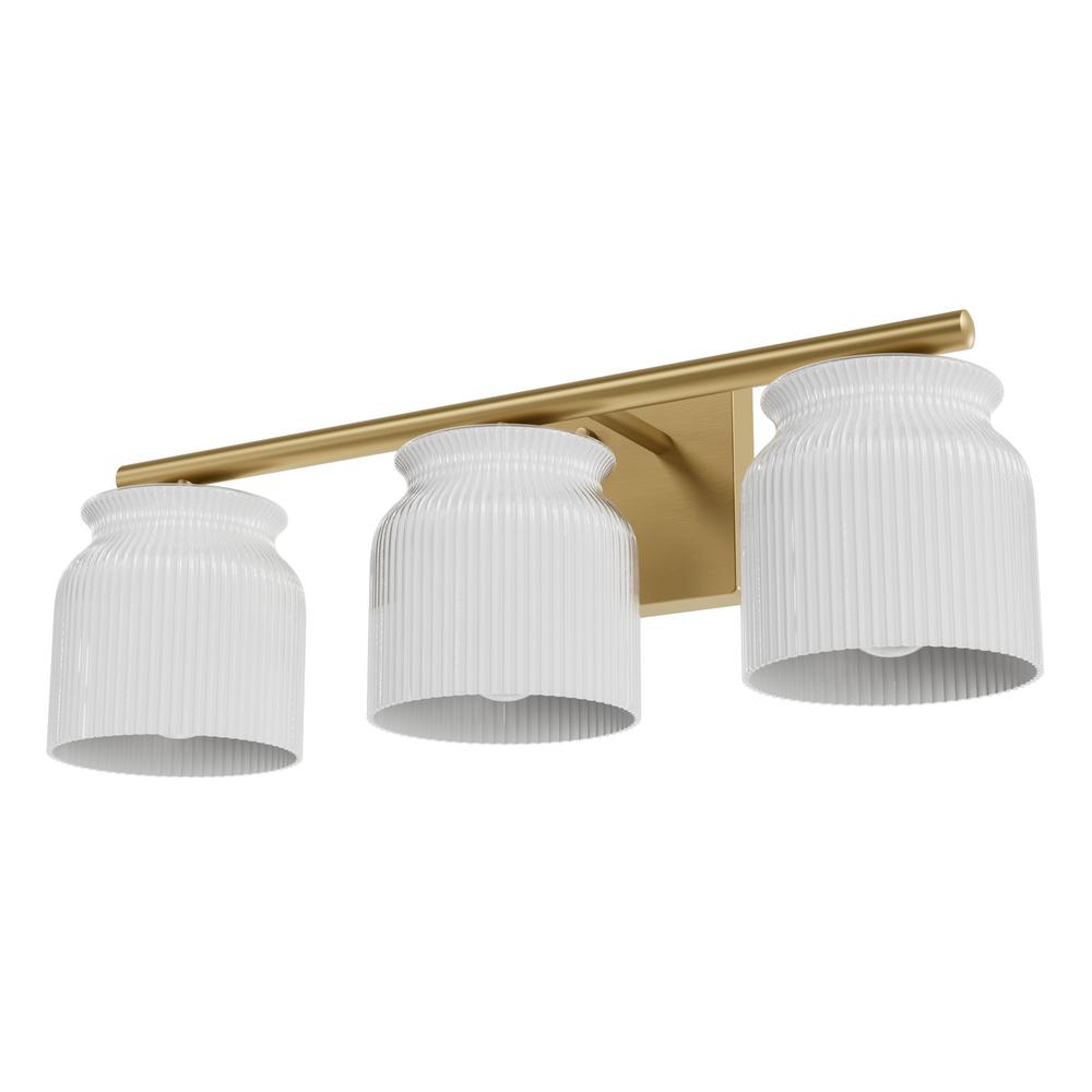 Hunter Harlowe Luxe Gold with Cased White Glass 3 Light Bathroom Vanity Wall Light Fixture