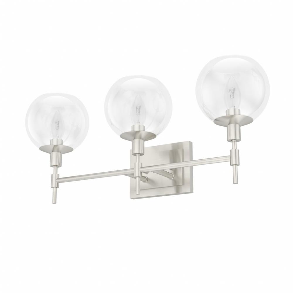 Hunter Xidane Brushed Nickel with Clear Glass 3 Light Bathroom Vanity Wall Light Fixture