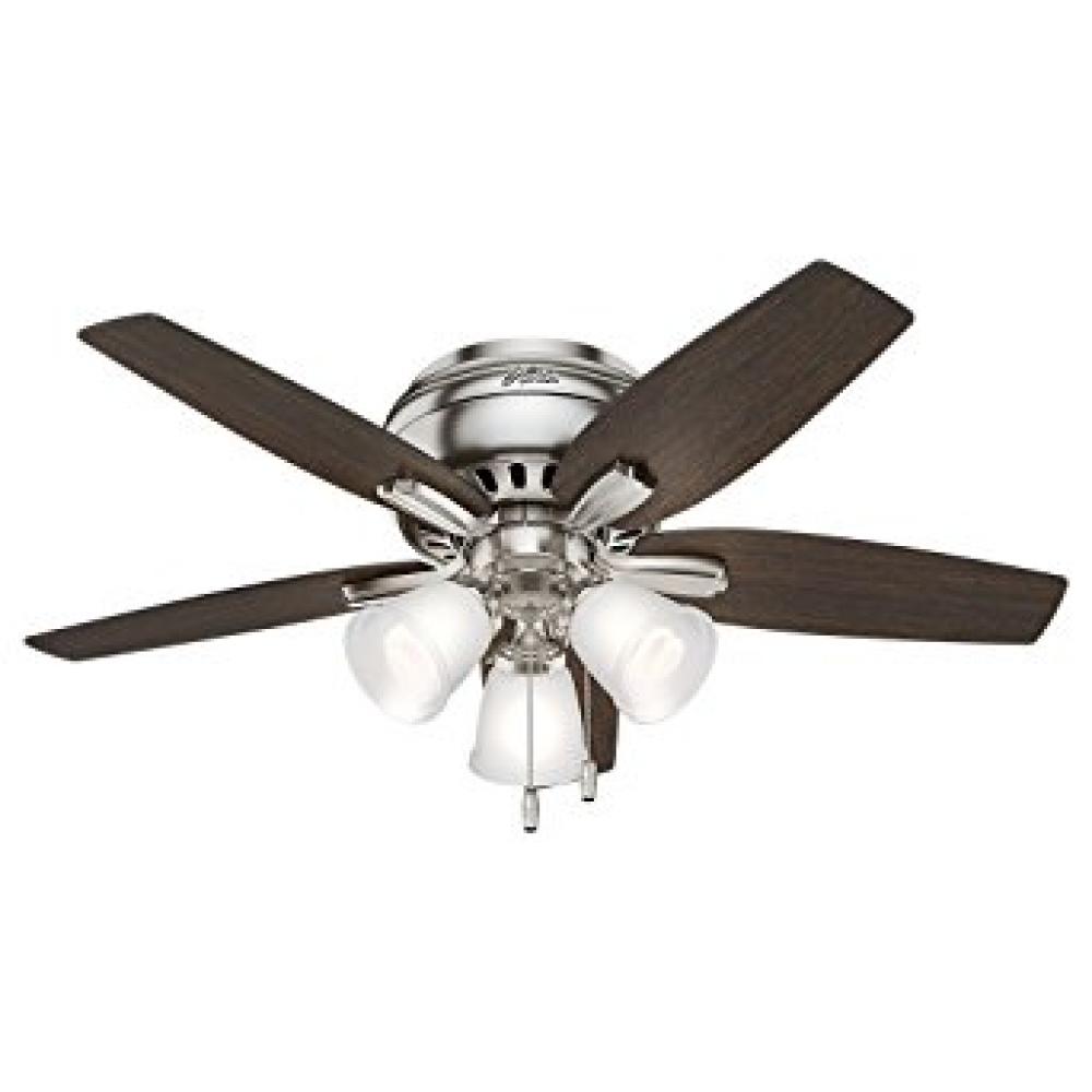 Hunter 42 inch Newsome Brushed Nickel Low Profile Ceiling Fan with LED Light Kit and Pull Chain