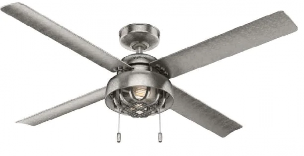 Hunter 52 inch Spring Mill Painted Galvanized Damp Rated Ceiling Fan with LED Light Kit and Pull Cha