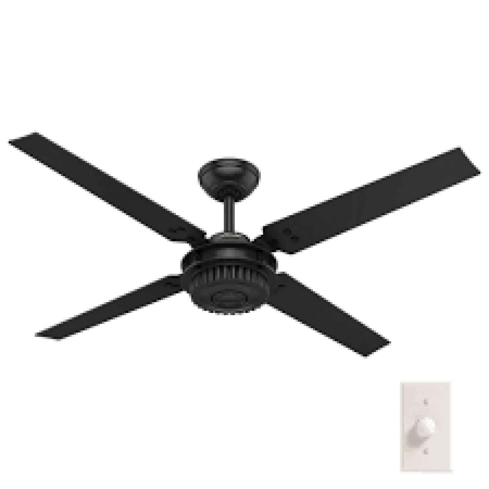 Hunter 54 inch Chronicle Matte Black Damp Rated Ceiling Fan and Wall Control