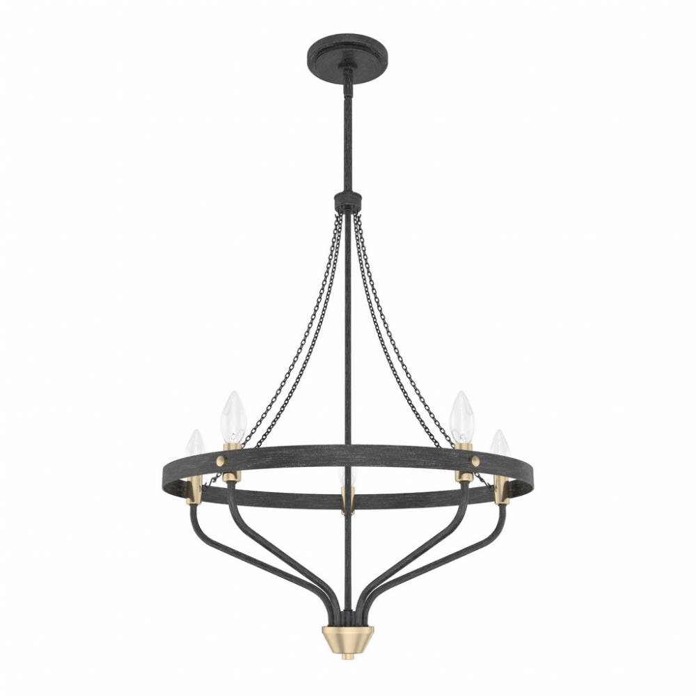 Hunter Merlin Rustic Iron and Alturas Gold 5 Light Chandelier Ceiling Light Fixture