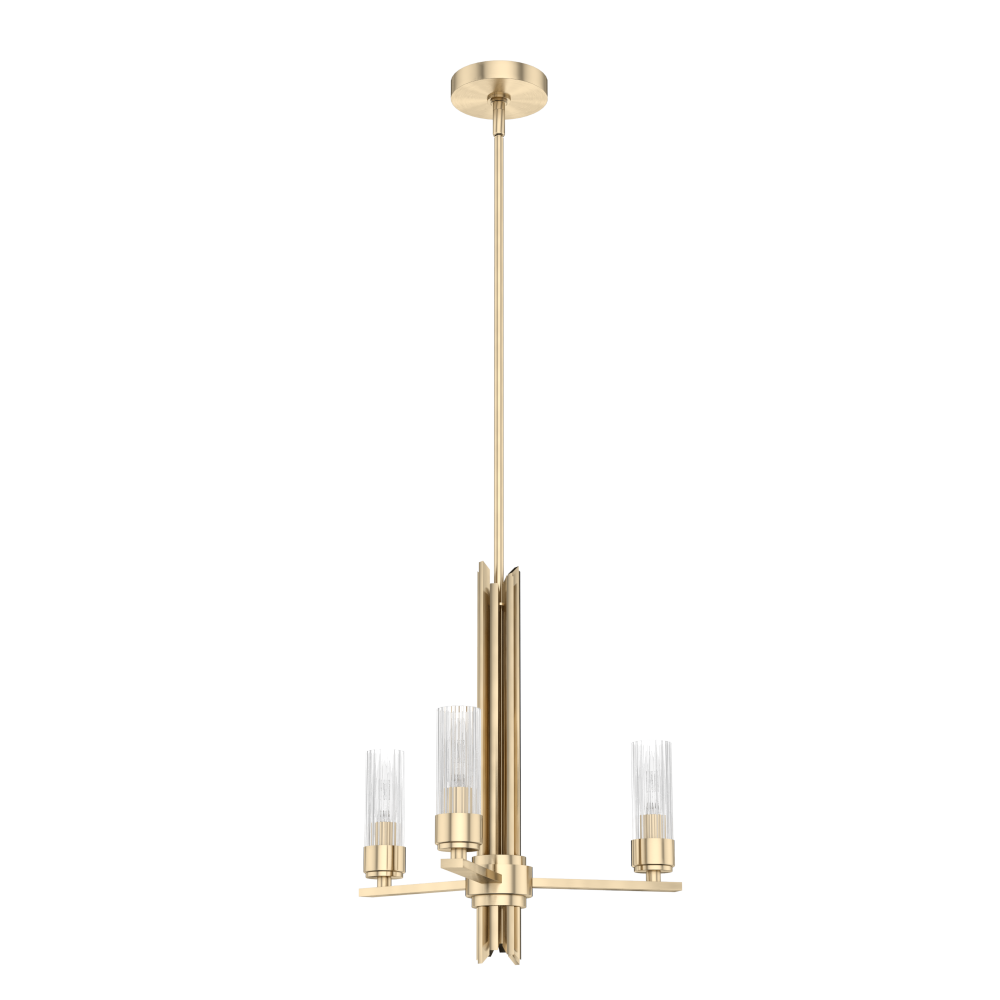 Hunter Gatz Alturas Gold with Clear Glass 3 Light Chandelier Ceiling Light Fixture