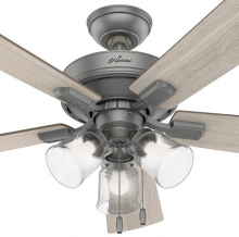 Hunter 51019 - Hunter 52 inch Crestfield Matte Silver Ceiling Fan with LED Light Kit and Pull Chain