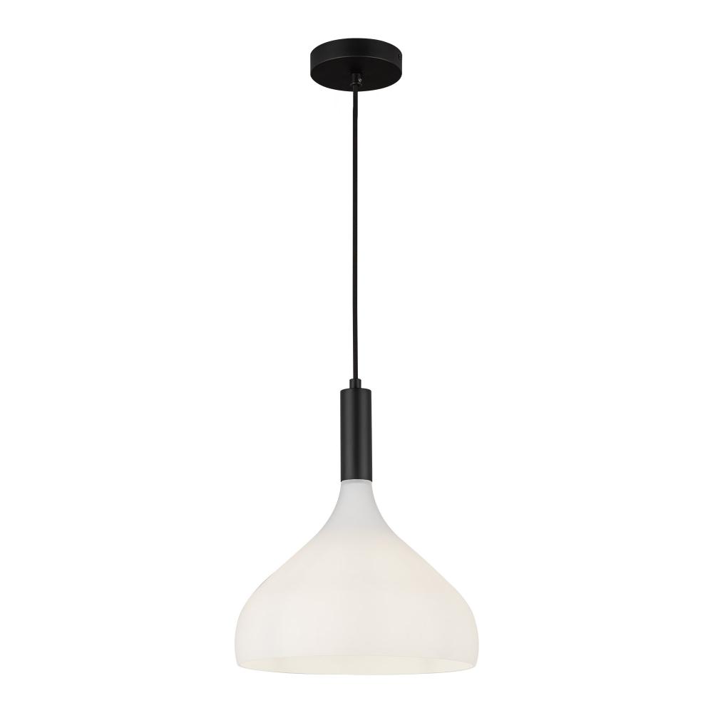 Belleview 12-in Matte Black/Opal Glass 1 Light Pendant