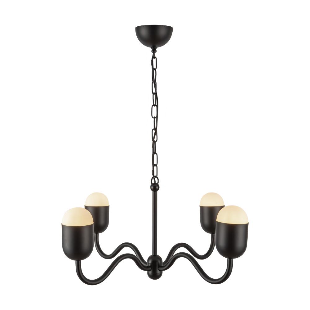 Effie 27-in Matte Black/Opal Glass Socket Chandelier