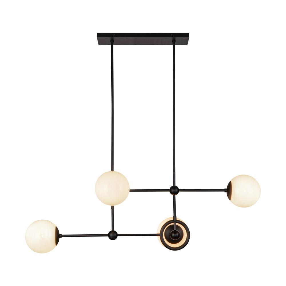 Fiore 42-in Matte Black/Glossy Opal Glass 4 Lights Chandelier