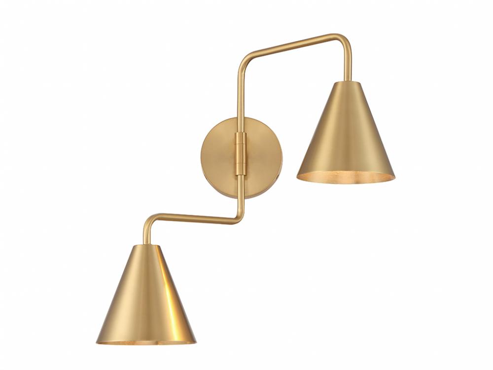 2-Light Adjustable Wall Sconce in Natural Brass