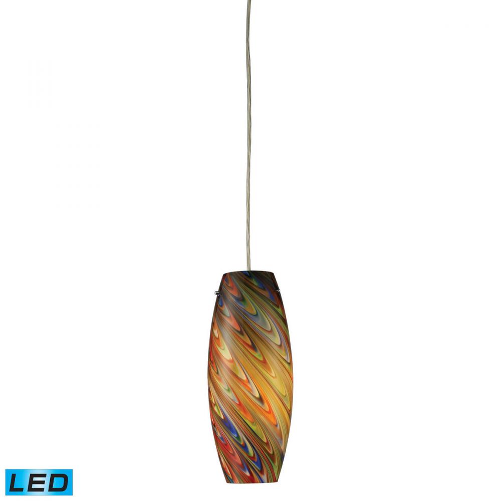 Vortex 1-Light Mini Pendant in Satin Nickel with Rainbow Glass - Includes LED Bulb