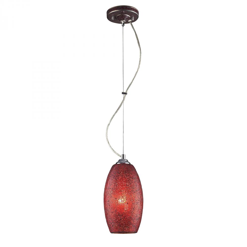 Bellisimo Collection 1-Light Pendant In Satin Silver With A Red Crackled Glass