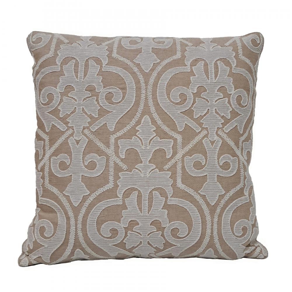 Embroidered Scrollwork 20x20'' Pillow - Tan